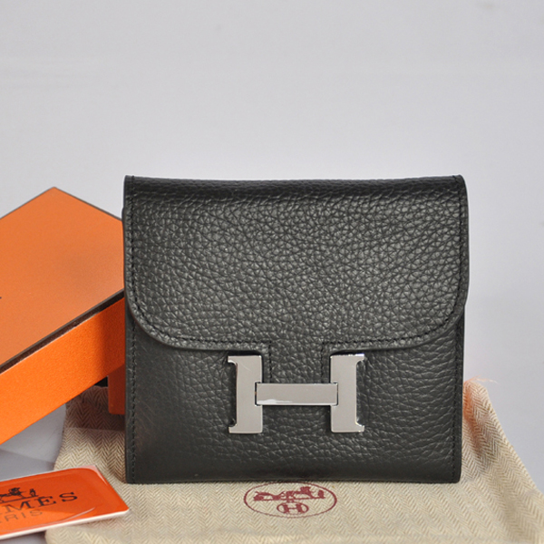 A608 Hermes Costanza pelle Portafoglio clemence in Black